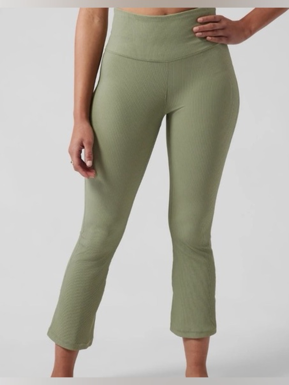 Athleta Elation Rib Crop Flare Pants Green 2X High Rise Ribbed Leggings